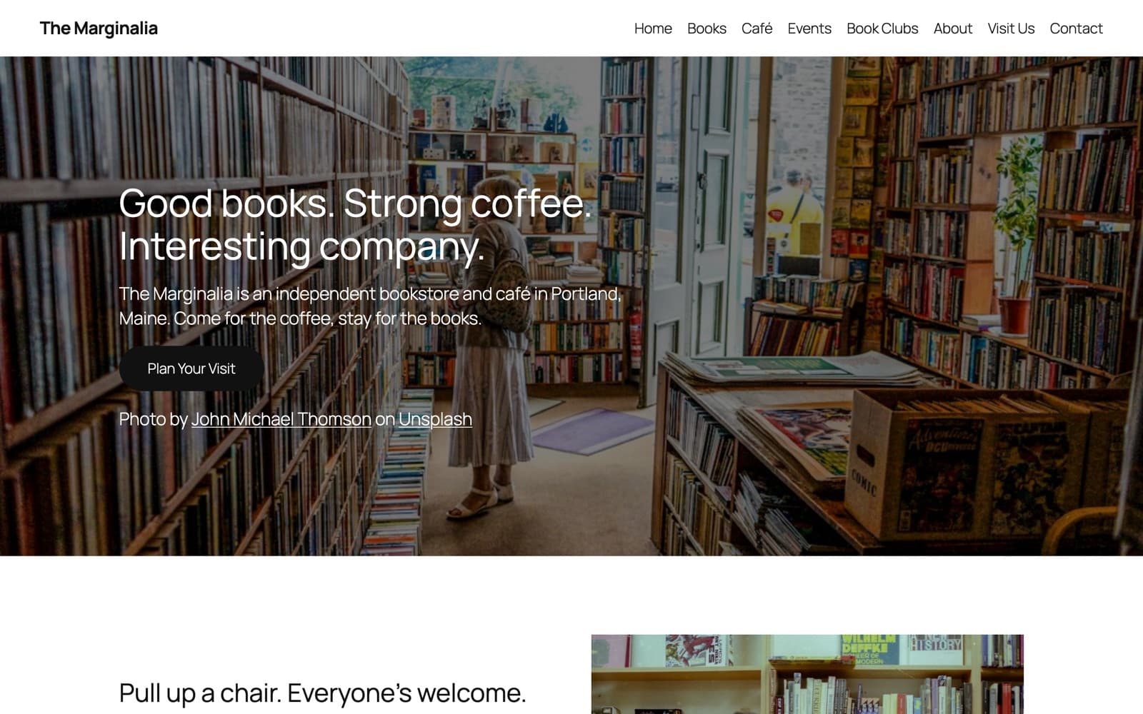 The Marginalia's home page in WordPress after importing the Basic export into the default Twenty Twenty-Five theme.
